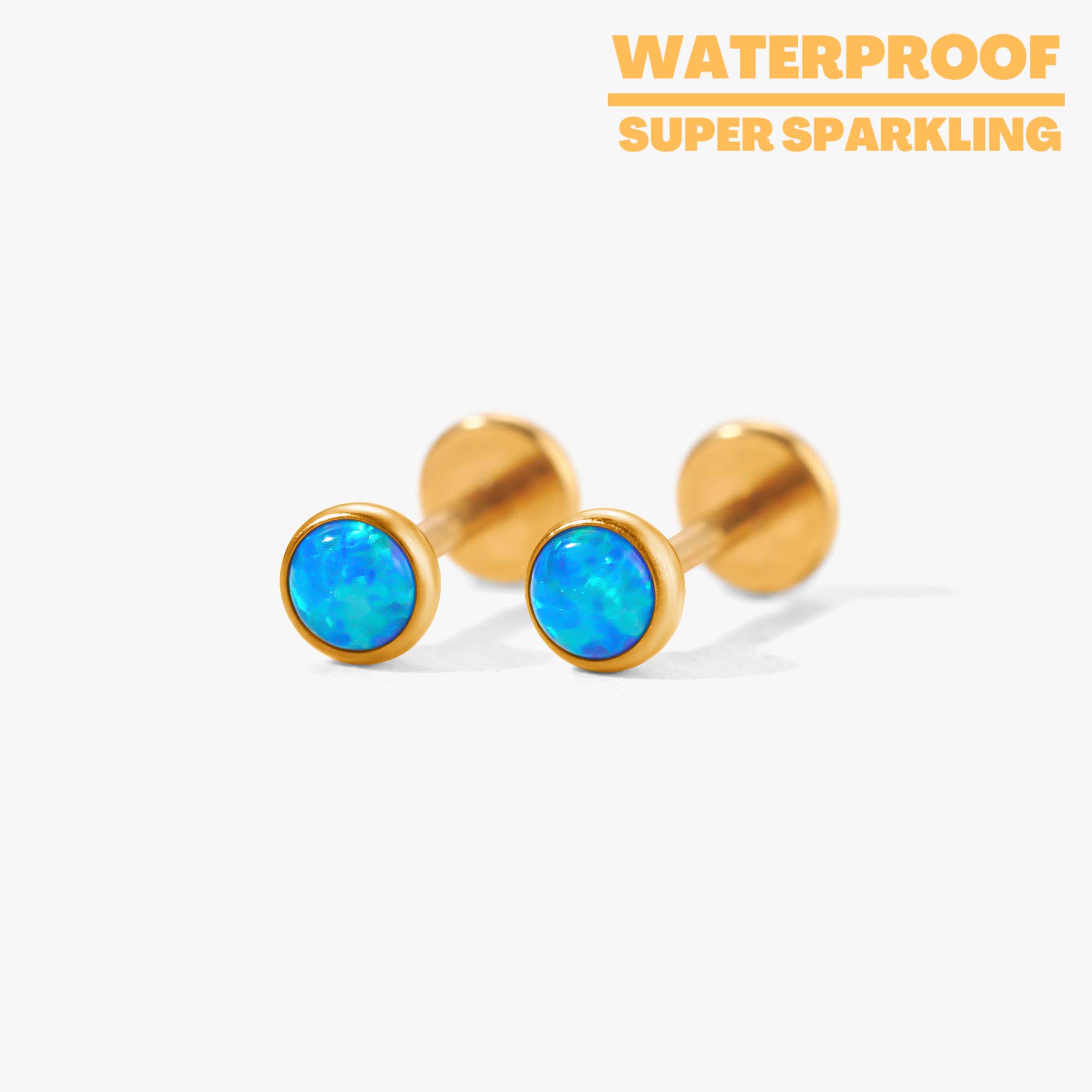 Blue Opal Flat Back Earrings | Titanium Hypoallergenic Jewelry