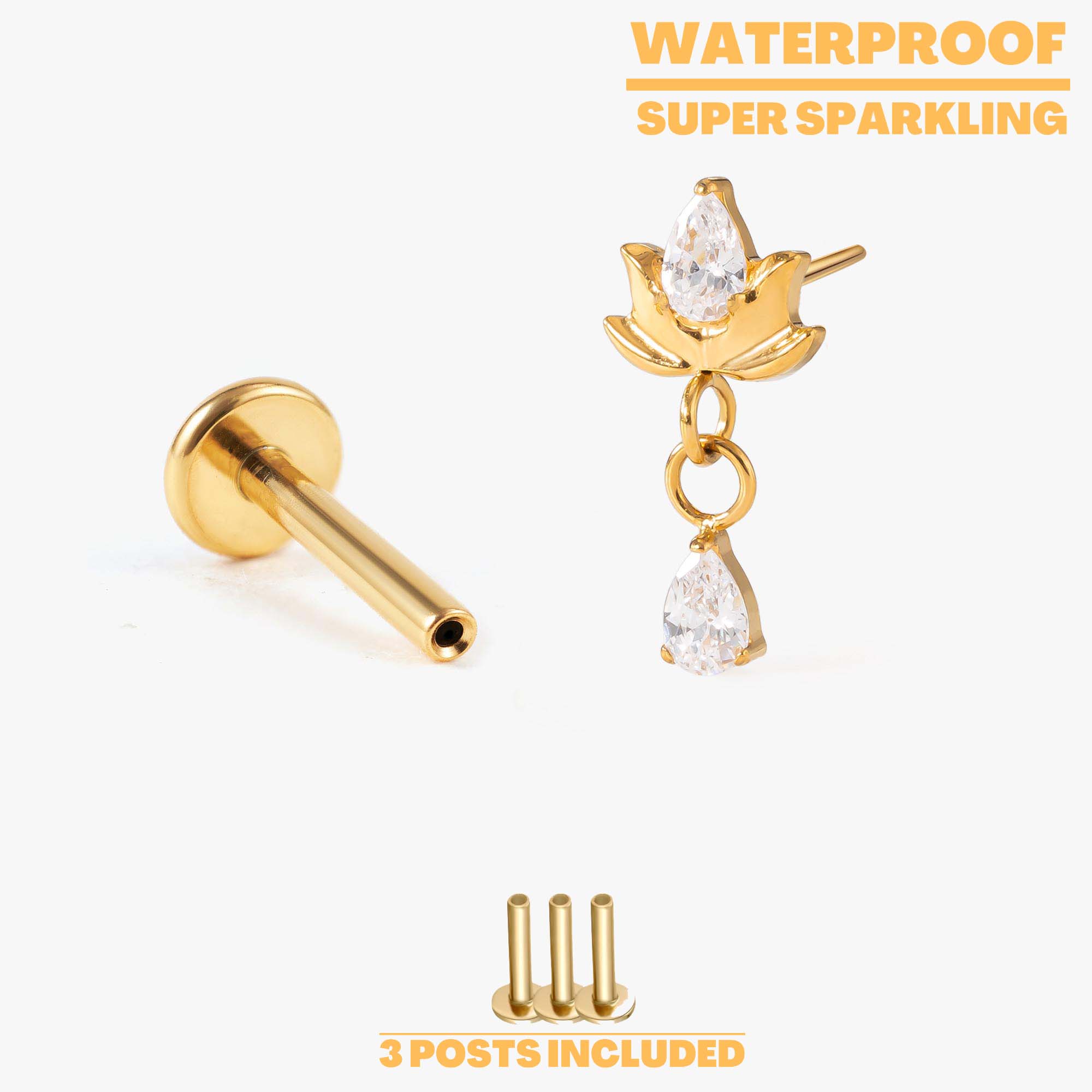 Lotus Drop Push Pin Titanium Earring | EricaJewels Flatback Stud