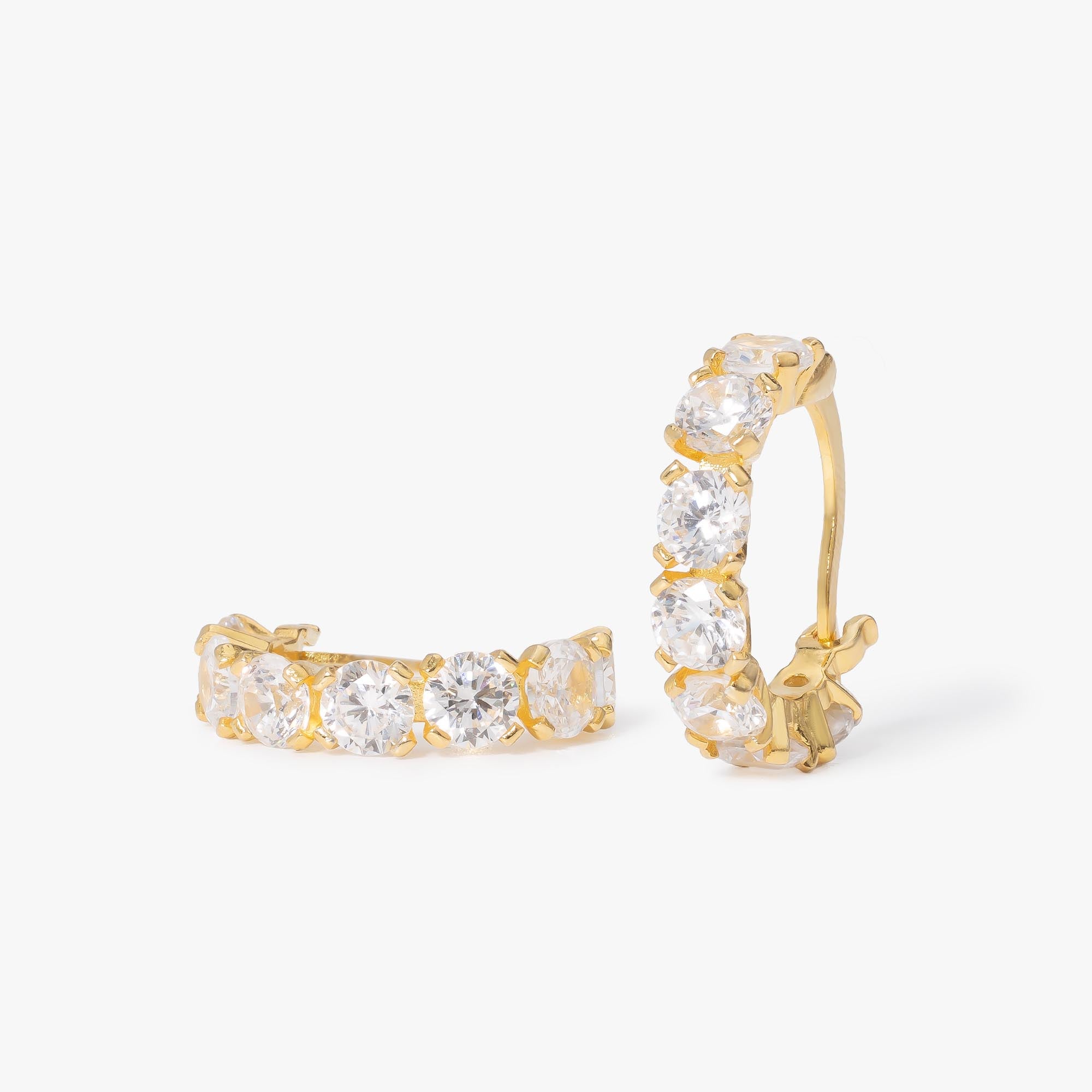 Chunky Crystal Gold Hoop Earrings | Bold Sparkly Hinge Hoops