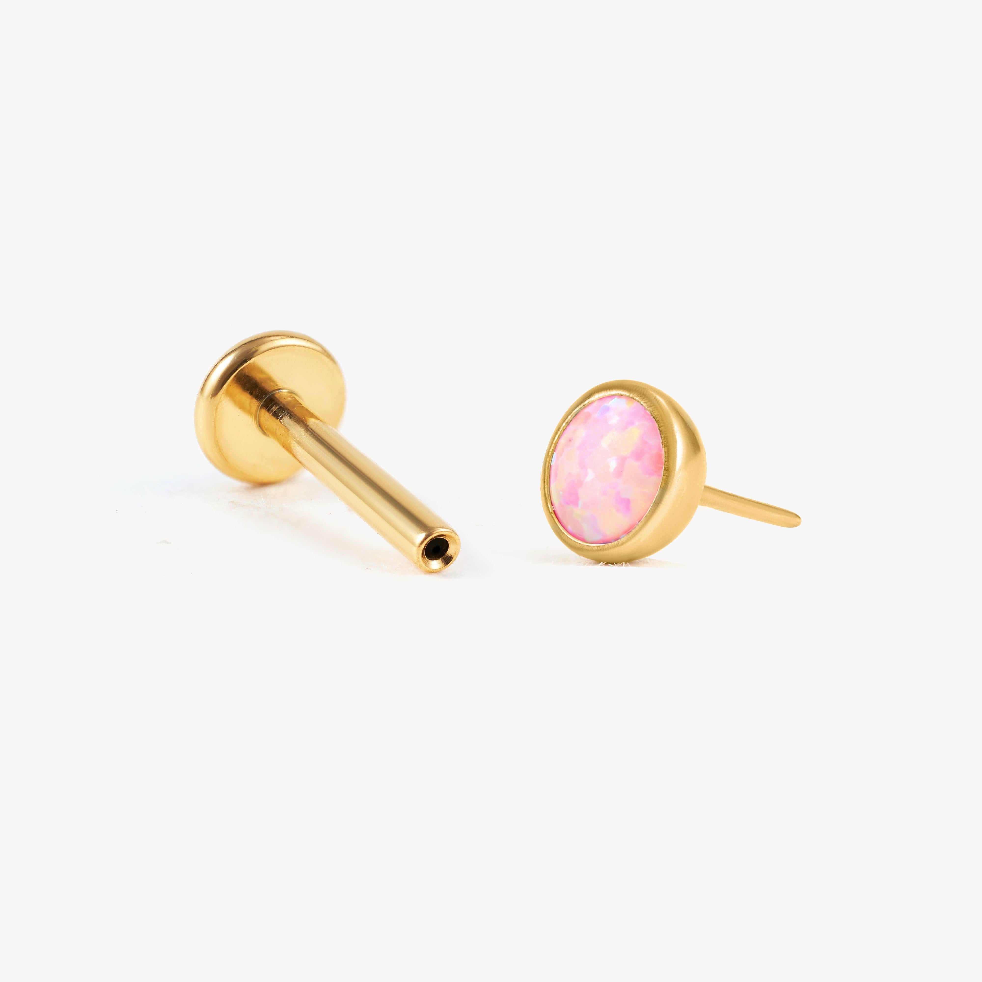 Pink Opal Bezeled Push Pin Earrings - Erica Jewels