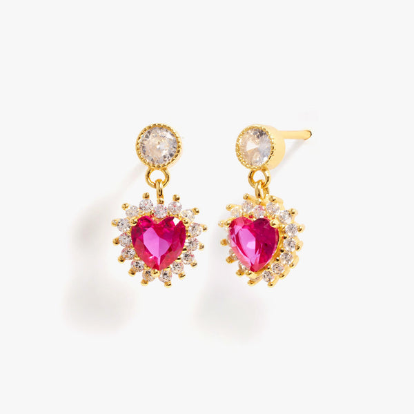 Ruby Heart Sunburst Dangle Earrings
