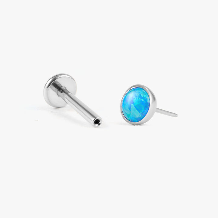 Multiple Sizes Blue Opal Bezeled Push Pin Earring
