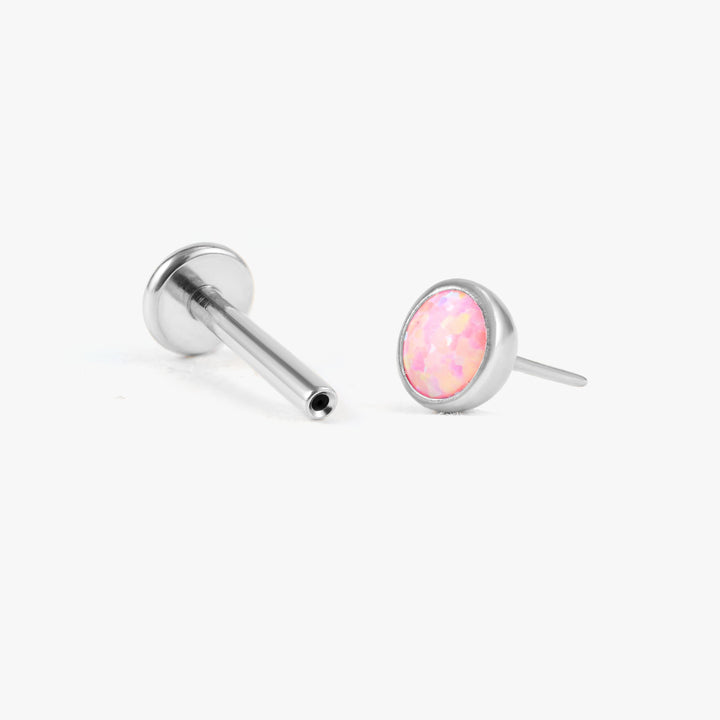 Multiple Sizes Pink Opal Bezeled Push Pin Earring