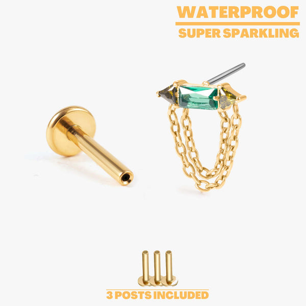 Rhea – Emerald Bar & Chain Push Pin Flatback Stud