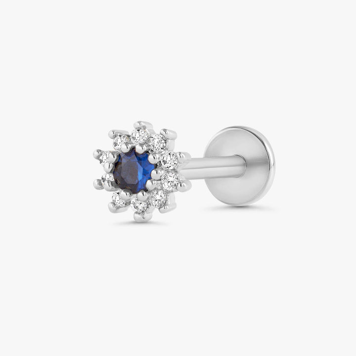 Sapphire Blue 3A CZ  Sunflower Flat Back Piercing Stud