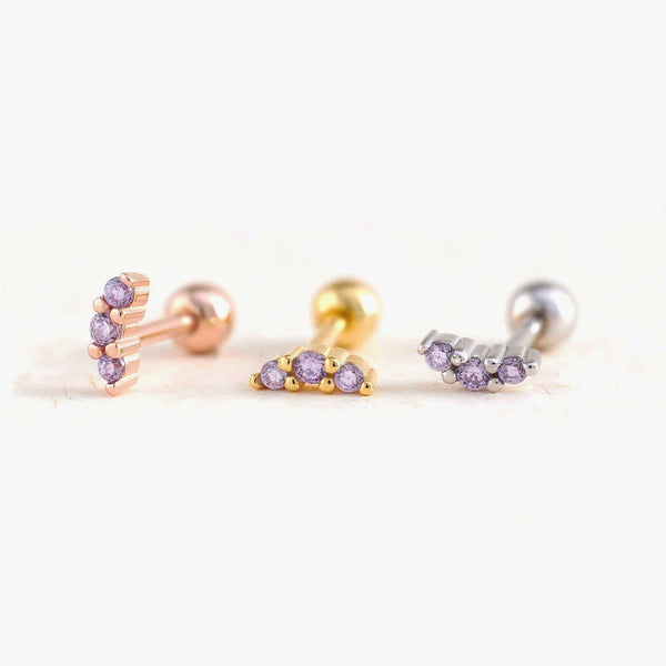18G Tiny Amethyst Purple 3A CZ Cluster Screw Back Earrings