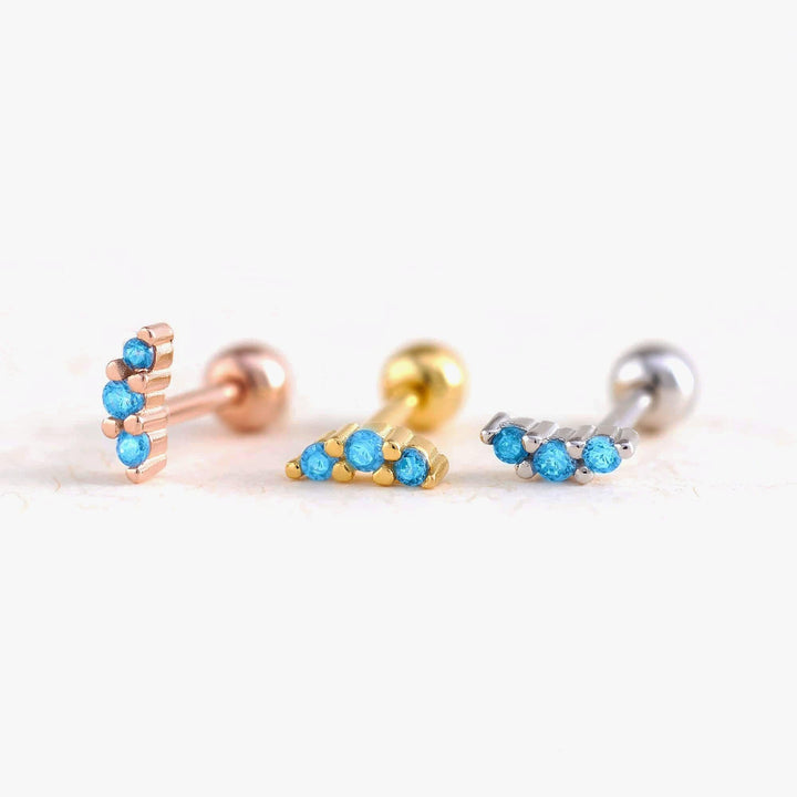 18G Tiny Aquamarine Light Blue 3A CZ Cluster Screw Back Earrings