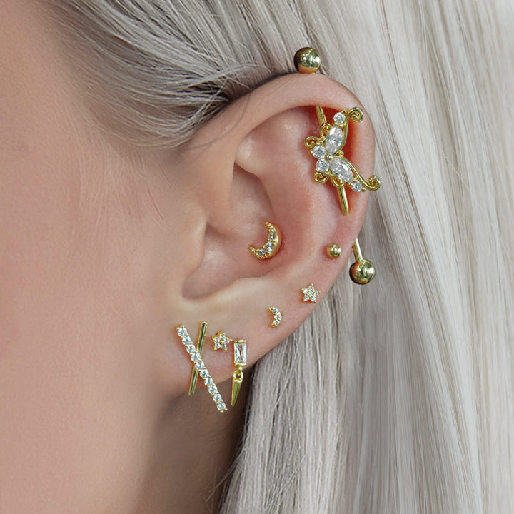 Tiny Celestial Moon Crystal 3A CZ Push Pin Earring