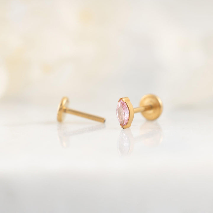 Tiny Marquise Pink 3A CZ Push Pin Piercing Earring