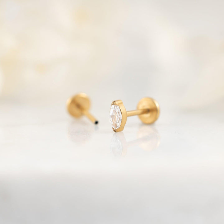 Tiny Marquise Crystal 3A CZ Push Pin Piercing Earring