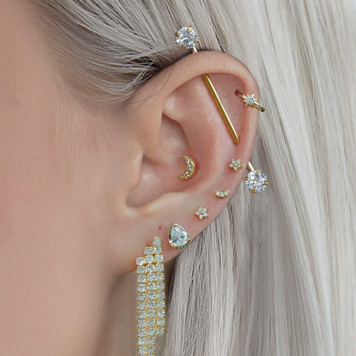 Tiny Flower Crystal 3A CZ Push Pin Earring