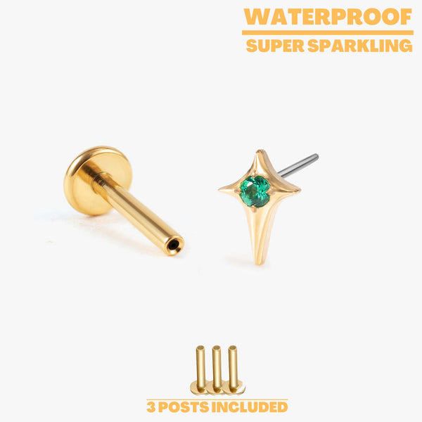 Stella - Emerald Star Push Pin Flat Back Earrings