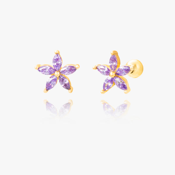 Amethyst Marquise Flower Screw Back Earrings