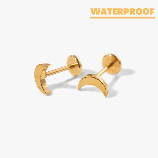 Plain Moon Flat Back Stud Earrings
