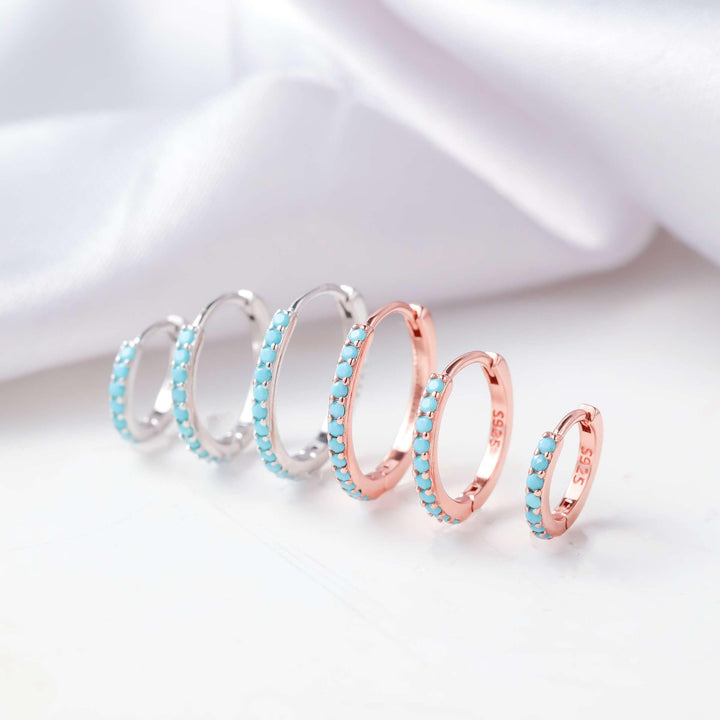 Turquoise Pave Small Hoop Earrings-EricaJewels