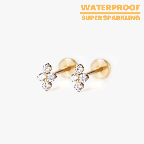 Lina - Crystal Bloom Push Pin Titanium Earrings