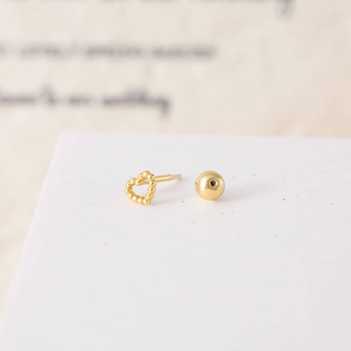 Plain Cut-out Heart Beads Screw Back Earrings