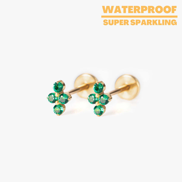 Lina - Emerald Bloom Push Pin Titanium Earrings