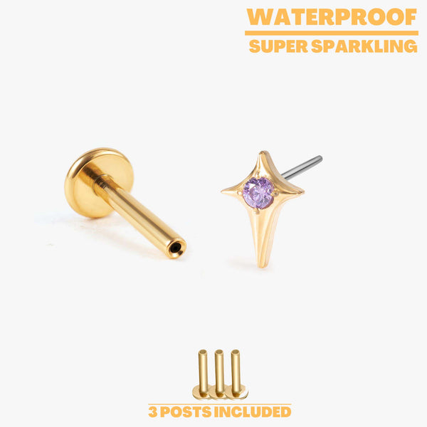 Stella - Amethyst Star Push Pin Flat Back Earrings