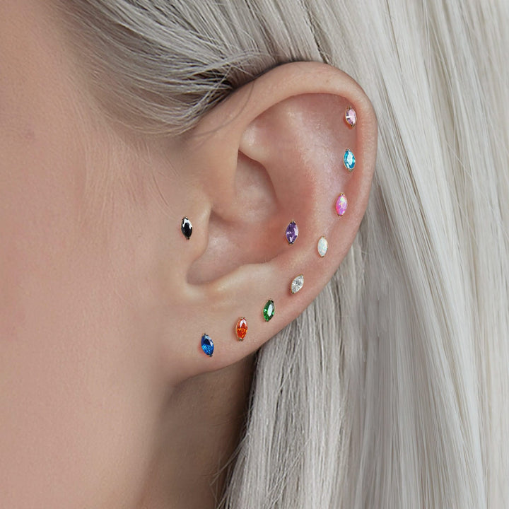 Tiny Marquise Sapphire Blue 3A CZ Push Pin Piercing Earring