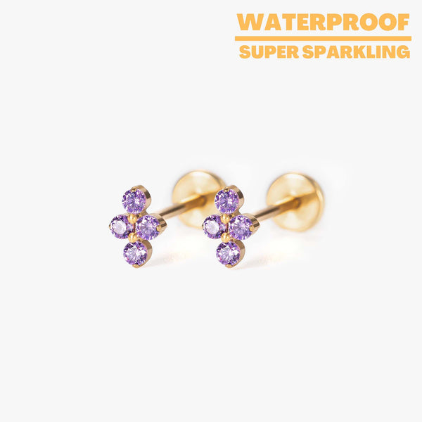 Lina - Amethyst Bloom Push Pin Titanium Earrings