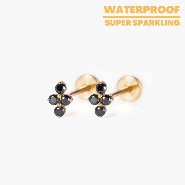 Lina - Black Bloom Push Pin Titanium Earrings