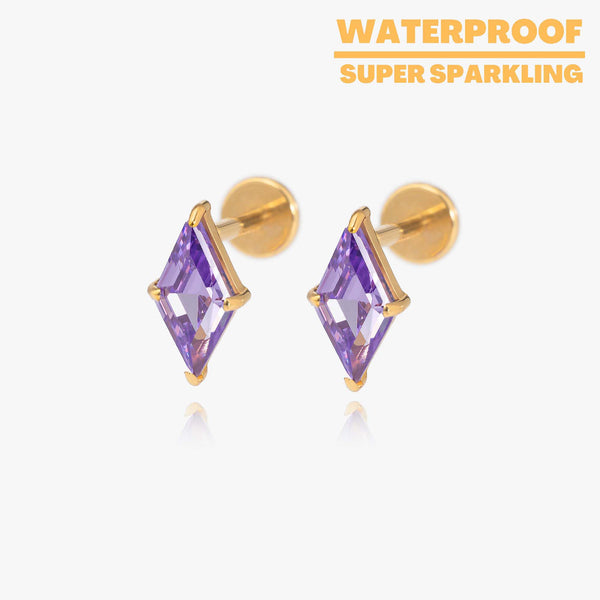 Vera - Amethyst Diamond Push Pin Titanium Earrings