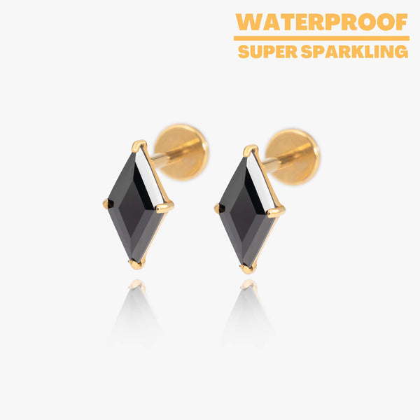 Vera - Black Diamond Push Pin Titanium Earrings