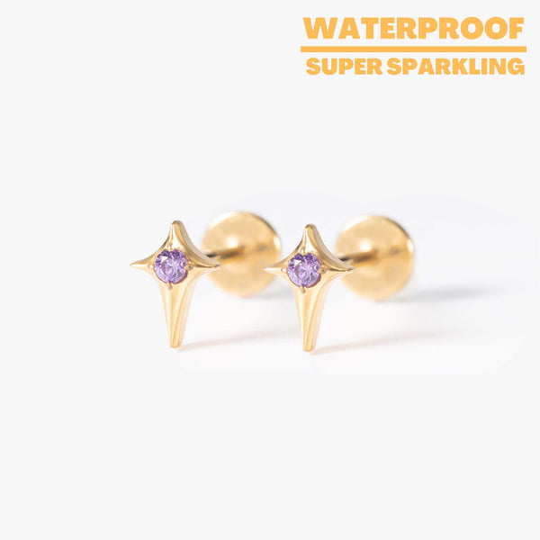 Stella - Amethyst Star Titanium Flatback Earrings