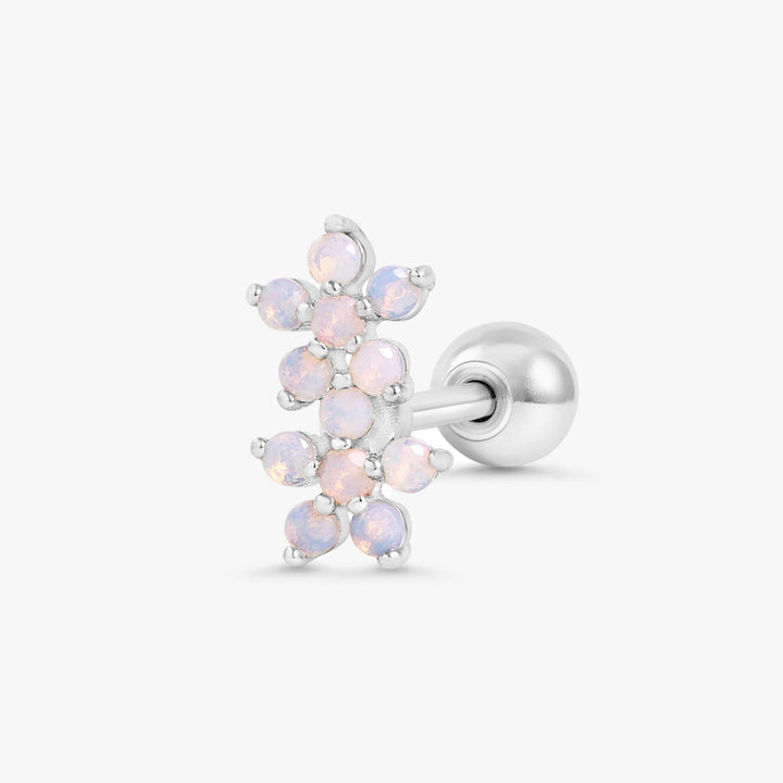 White Moonstone Double Flower Flat Back Piercing Stud