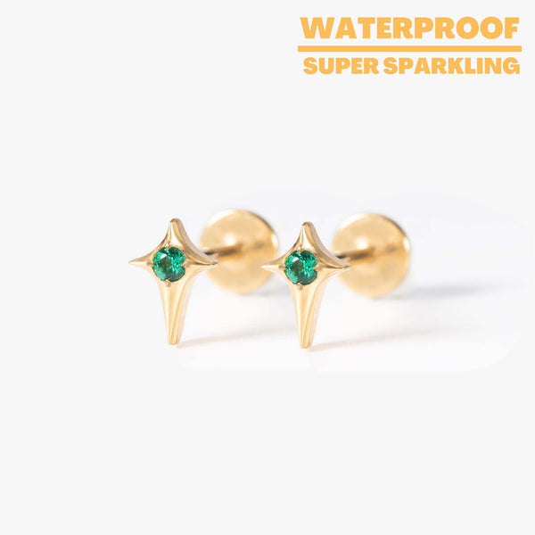 Stella - Emerald Star Titanium Flatback Earrings