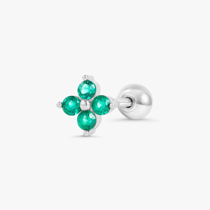 Emerald Green 3A CZ  Four Leaf Clover Flat Back Piercing Stud