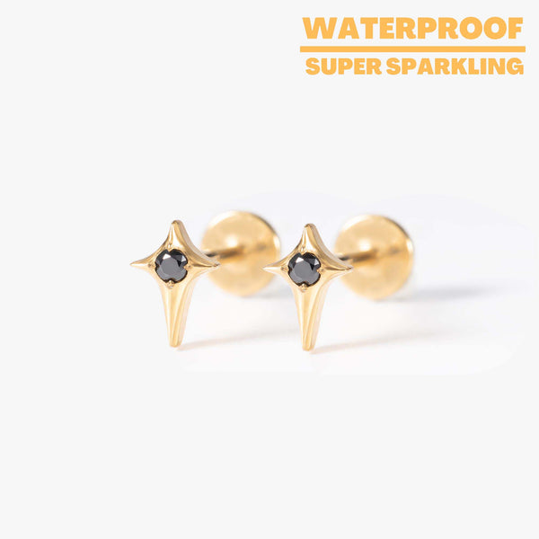 Stella - Black Star Titanium Flatback Earrings