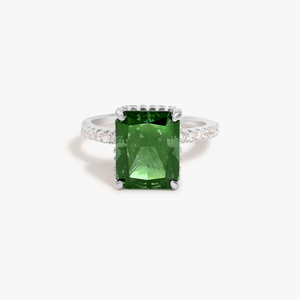 8A Emerald Green CZ Baguette Engagement Ring