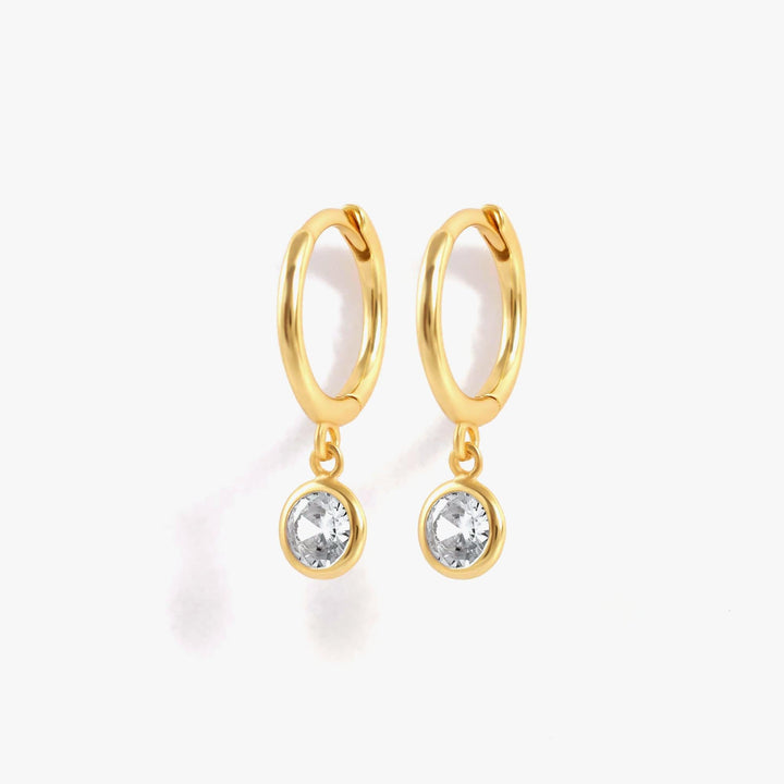 9mm Bezel Crystal 3A CZ Dangly Hoop Earrings
