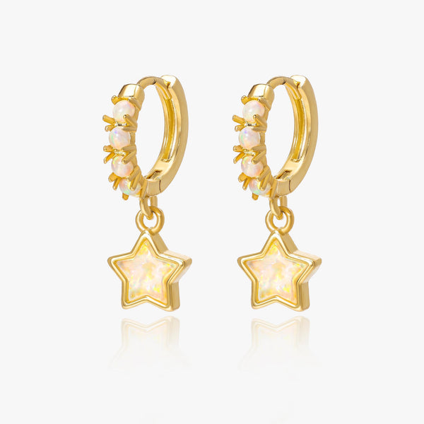 White Opal Star Hoop Earrings