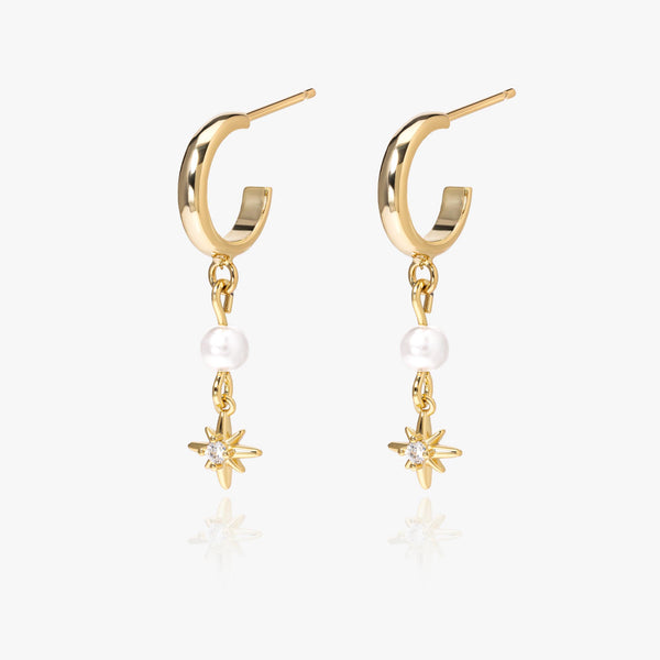 Delicate North Star Dnagle Hook Earrings With Pearl
