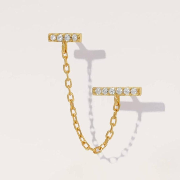Crystal 3A CZ Double Bar Chain Earrings