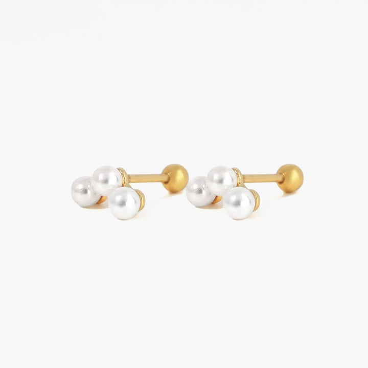 Triple Pearl Screw Back Earrings