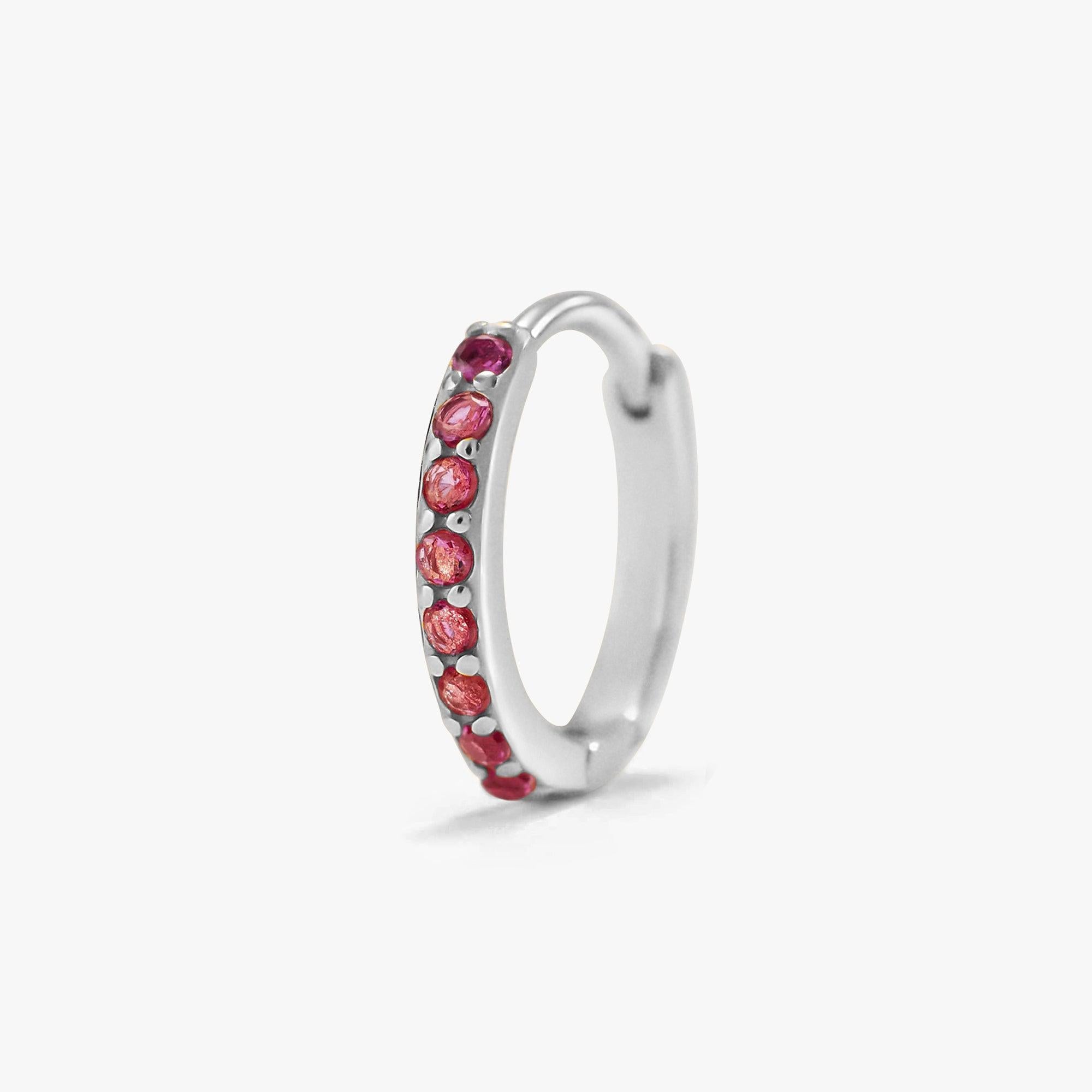Pave Ruby Red 3A CZ  Huggie Hoop Earrings