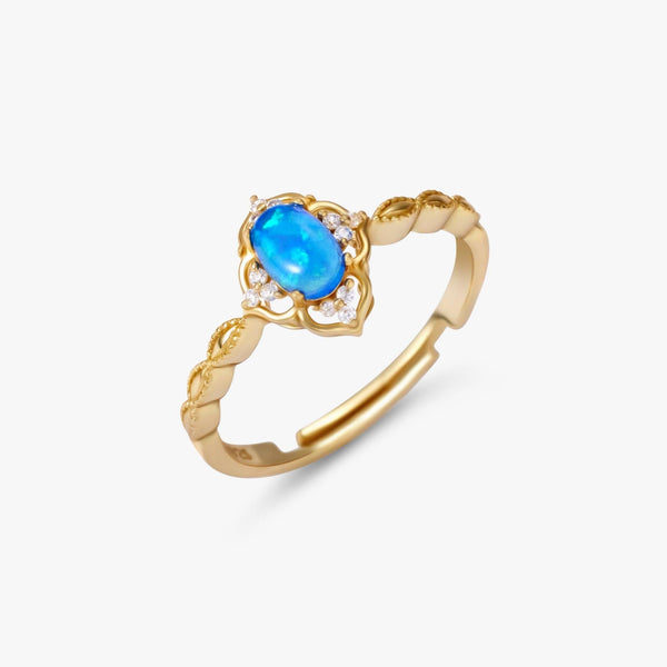 Adjustable Natural Blue Opal Oval Ring