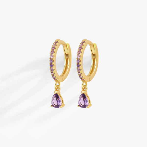 Amethyst Purple 3A CZ Teardrop Hoop Earrings