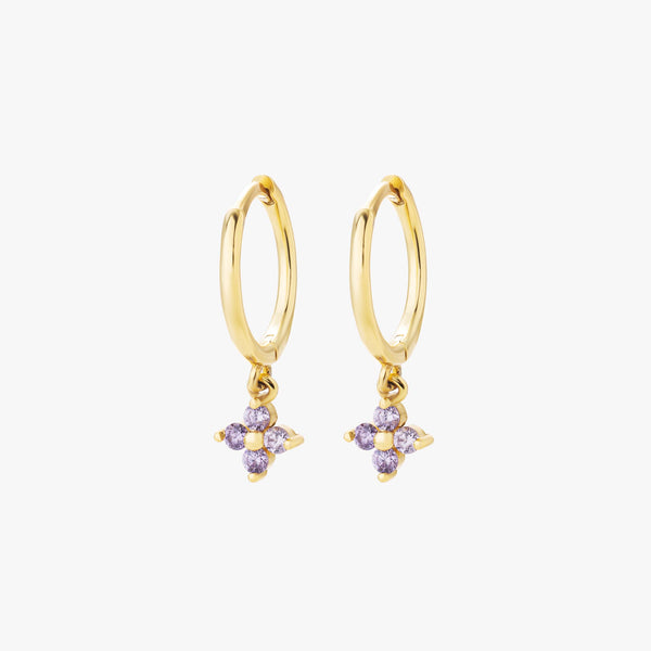 Amethyst Four Leaf Hoop Earrings