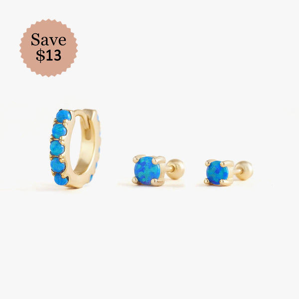 Blue Opal Hoop And Stud Set