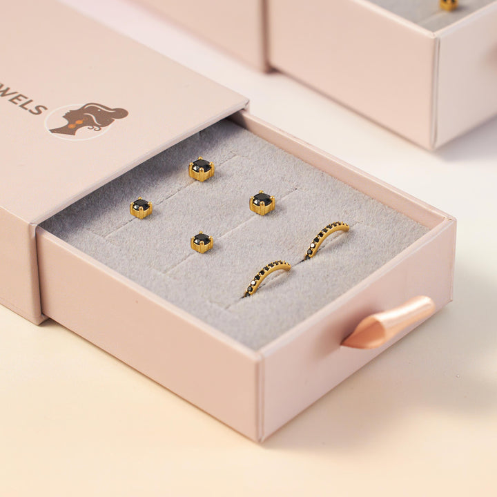 Modern Black Ensemble | CZ Hoops & Studs Gift Set-EricaJewels
