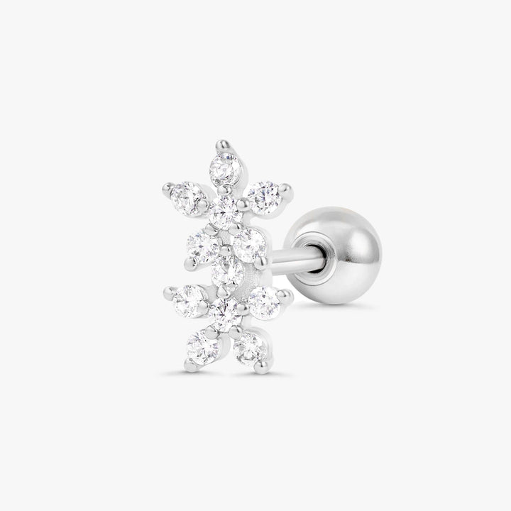 Crystal 3A CZ  Double Flowers Flat Back Piercing Stud