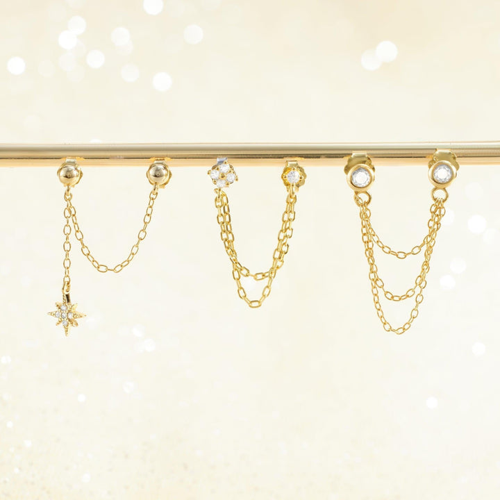 double pierced chain earrings 