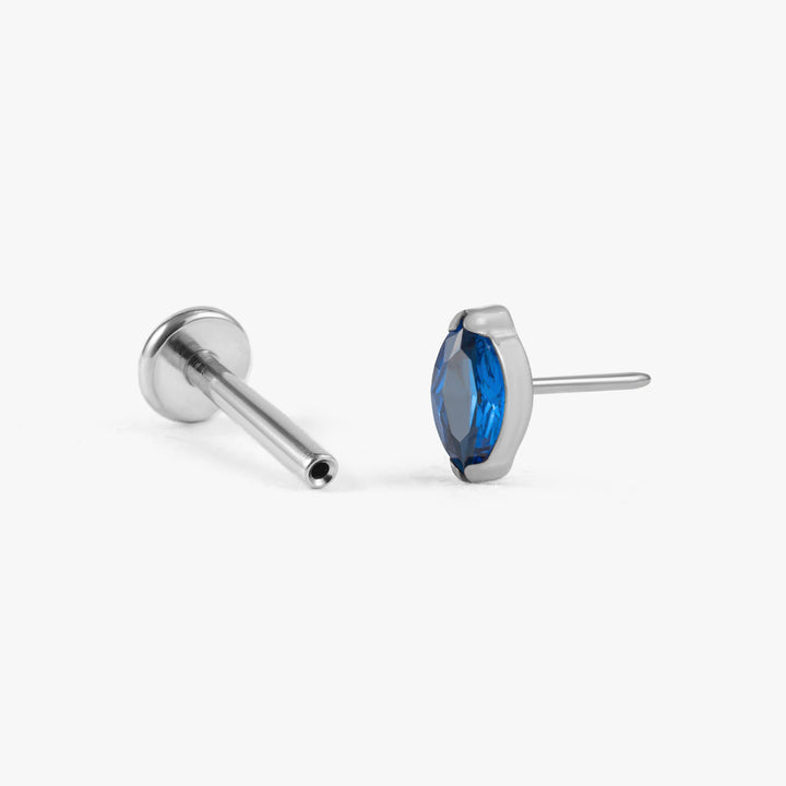 Tiny Marquise Sapphire Blue 3A CZ Push Pin Piercing Earring