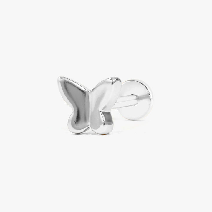 Winziger schlichter Schmetterlings-Piercing-Ohrring mit flacher Rückseite