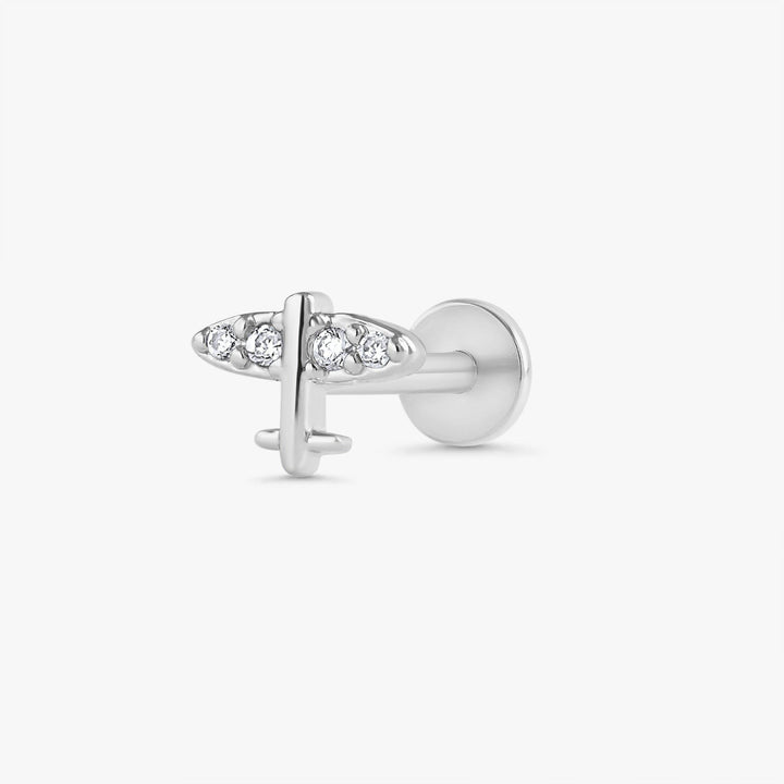 Tiny Airplane Crystal 3A CZ  Flat Back Piercing Earring